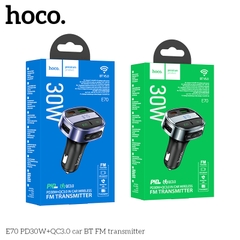 Tẩu Sạc ôtô Hoco E70 PD30W + QC3.0 Bluetooth V5.0, USB, Đài Fm, Có LCD chính hãng [ BH 1 NĂM]