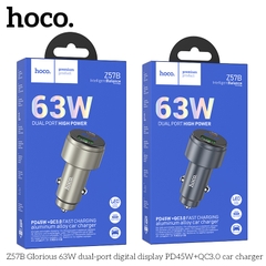 Cóc sạc nhanh xe hơi 63w HOCO Z57B (1 cổng USB, 1 cổng Type-c) màn hình LED chính hãng [BH 1 năm]