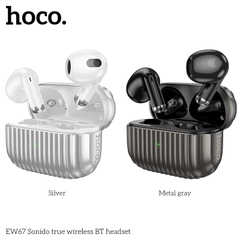 Tai nghe bluetooth V5.3 Hoco EW67, 2 tai có doc sạc thiết kế thời trang rãnh sọc, không có nút cao su [BH: 1 NĂM]