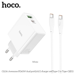 Bộ sạc nhanh 65W HOCO C113A (c-c) Type- C to Type-C Chính Hãng  [BH 1 NĂM]