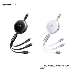 Cáp sạc nhanh dây rút 100w REMAX RC-C182 1m2 3 đầu đa năng (C-C + C-L + C-M) chính hãng [BH 1 năm]