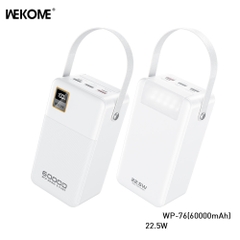 Pin sạc nhanh 22.5w Wekome WP-76 60.000mAh dự phòng QC3.0+PD 22.5W chính hãng [BH 1 Năm]