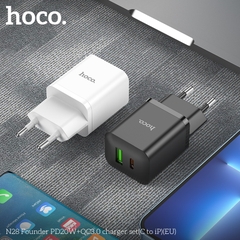 Bộ sạc nhanh 20W HOCO N28 c-l cóc 2 cổng (1 cổng type c 1 cổng usb) kèm cáp Type C ra Iphone chính hãng [BH 1 Năm]