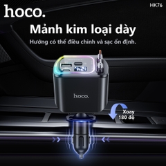 Cóc sạc nhanh xe hơi ô tô 80w HOCO HK76 Tomahawk 1 cổng Type C + 1 cổng USB kèm cáp liền chui Type C + chui iPhone chính hãng [BH 1 năm]
