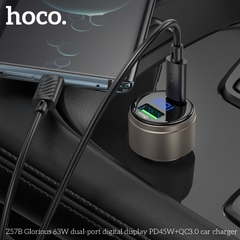 Cóc sạc nhanh xe hơi 63w HOCO Z57B (1 cổng USB, 1 cổng Type-c) màn hình LED chính hãng [BH 1 năm]