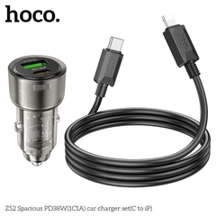 Bộ sạc nhanh cho xe hơi 38W HOCO Z52 cáp Type C to iPhone (1 cổng Type C PD + 1 cổng USB) chính hãng [BH 1 NĂM]