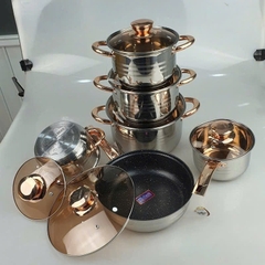 Nồi 6 món 12 chi tiết 5 lớp phù hợp mọi loại bếp, nắp vun bằng kính nguyên bộ