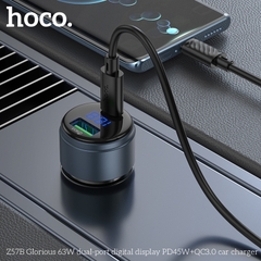 Cóc sạc nhanh xe hơi 63w HOCO Z57B (1 cổng USB, 1 cổng Type-c) màn hình LED chính hãng [BH 1 năm]