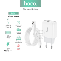 Bộ sạc nhanh 2.4A EU Hoco DC36 Type c (cóc 1 cổng usb+ cáp 1 cổng usb ra type c) chính hãng [BH: 1 NĂM]