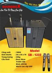 Loa kéo bluetooth karaoke SOUNDBOX SB-1233 bass 30cm kèm 2 micro UHF chống hú