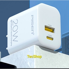 Cóc sạc nhanh 20w PISEN CD01-2 Dual Port chính hãng (1 cổng usb QC3.0 + 1 cổng type-c PD) [BH 1 năm]