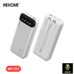 Pin sạc dự phòng Wekome WP-357 20.000mAh  có màn hình hiển thị % pin kèm cáp liền thân  [BH 6 tháng]