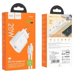 Bộ sạc nhanh 20w Hoco C94A kèm cáp Type C ra Type C (2 đầu Type-C) (cóc 1 cổng type-c) chính hãng [BH 1 năm]