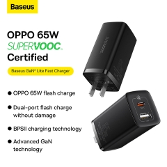 Cóc sạc nhanh 65w BASEUS 2 cổng {1 cổng USB+ 1 cổng Type C} mã BS-N65UC chính hãng [BH: 1 năm]
