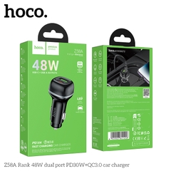 Cóc sạc nhanh xe hơi ô tô 48W cổng kép HOCO Z58A (1 cổng USB QC3.0 + 1 cổng Type C PD30W) chính hãng [BH 1 năm]
