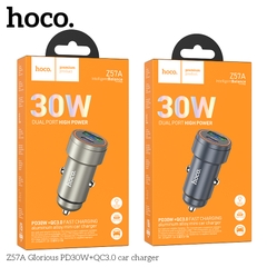Cóc sạc nhanh xe hơi 30w HOCO Z57A (1 cổng USB, 1 cổng Type-c) chính hãng [BH 1 năm]