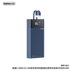 Pin sạc nhanh VOOC 22.5w REMAX RPP-561 20.000mAh (cổng Type-C chỉ IN) PD QC3.0 sạc dự phòng kèm cáp liền pin chính hãng [BH 1 năm]