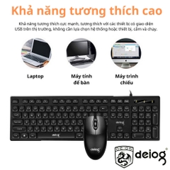 Combo bàn phím chuột Deiog DY-185T 104 phím tiêu chuẩn đối xứng 1000DPI cao cấp chính hãng [BH 1 Năm]