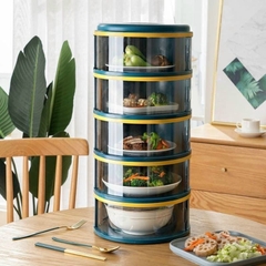Lồng bàn 5 tầng MÀU XANH VIỀN VÀNG cao cấp đựng thức ăn tiện lợi, vệ sinh [BH: NONE]