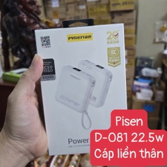Pin sạc nhanh 22.5W PISEN D-081 dung lượng 10.000mAh có màn hình hiển thị % pin, móc treo kèm cáp liền thân [BH: 1 NĂM]