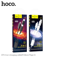 Cáp Sạc Nhanh Hoco X74 3 Đầu Đa Năng 2.0A Dây Dài 1m Cổng Micro + Type-C + Lightning Chính Hãng [ BH 1 NĂM]