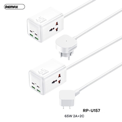 Ổ cắm điện sạc nhanh 65W REMAX RP-U157 US (2 cổng USB + 2 cổng Type C + 2 lỗ cắm 2500w) dây dài 1.5m chính hãng [BH 1 năm]