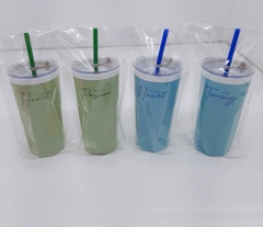 Ly nhựa đựng nước 600ml  sắc hè kèm ống hút LOVE/ HEART v.v [BH: NONE]