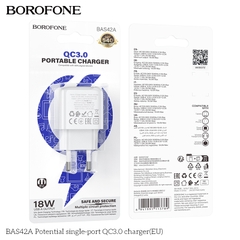 Cóc sạc nhanh 18W BOROFONE BAS42A (EU) (1 cổng USB) có báo đèn LED chính hãng [BH 1 năm]