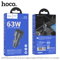 Cóc sạc nhanh xe hơi 63w HOCO Z57B (1 cổng USB, 1 cổng Type-c) màn hình LED chính hãng [BH 1 năm]