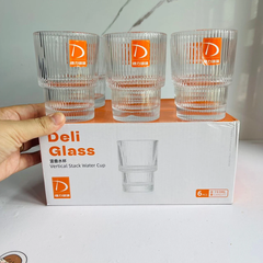 Combo 6 ly thủy tinh 193ml uống sinh tố trà đá họa tiết sọc [BH: NONE]