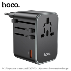 Cóc sạc chuyển đổi đa năng HOCO AC17 PD65W 1 cổng USB + 2 cổng Type C (du lịch) chính hãng [BH 1 NĂM]