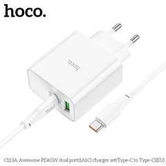 Bộ sạc nhanh 65W HOCO C113A (c-c) Type- C to Type-C Chính Hãng  [BH 1 NĂM]