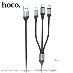 CÁP DỮ LIỆU SẠC 3 TRONG 1 HOCO X102 (IP+MICRO+TYPE-C) / pktn sale