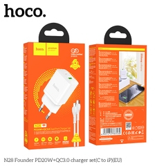 Bộ sạc nhanh 20W HOCO N28 c-l cóc 2 cổng (1 cổng type c 1 cổng usb) kèm cáp Type C ra Iphone chính hãng [BH 1 Năm]