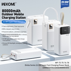 Pin sạc nhanh 22.5w Wekome WP-76 60.000mAh dự phòng QC3.0+PD 22.5W chính hãng [BH 1 Năm]