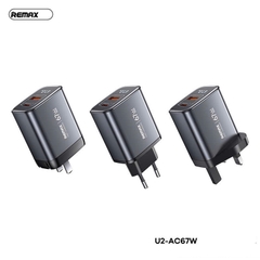 Cóc sạc nhanh 67W REMAX U2-AC67W CN 2 cổng (1 cổng Type PD 67W + 1 cổng USB QC3.0 30W) màn hình kỹ thuật số chính hãng [BH: 1 năm]