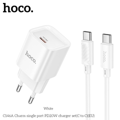 Bộ sạc nhanh 20W nhỏ gọn HOCO C146A cáp Type C ra Type C (EU) chính hãng [BH 1 NĂM]
