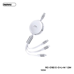 Cáp sạc nhanh dây rút 100w REMAX RC-C182 1m2 3 đầu đa năng (C-C + C-L + C-M) chính hãng [BH 1 năm]