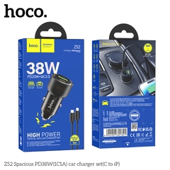 Bộ sạc nhanh cho xe hơi 38W HOCO Z52 cáp Type C to iPhone (1 cổng Type C PD + 1 cổng USB) chính hãng [BH 1 NĂM]