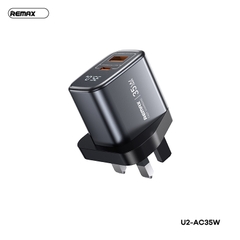 Cóc sạc nhanh 35W REMAX U2-AC35W CN 2 cổng (1 cổng Type PD 35W + 1 cổng USB QC3.0 30W) màn hình kỹ thuật số chính hãng [BH: 1 năm]