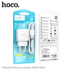 Bộ sạc HOCO C141A (Cóc 2 cổng USB, Cáp Usb ra Samsung Micro) báo đèn LED chính hãng [BH: 1 năm]