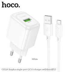 Bộ sạc nhanh 18W HOCO CS52A cáp USB ra Samsung Micro (EU) chính hãng [BH 1 Năm]