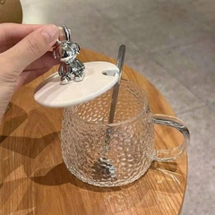 Ly đựng nước thuỷ tinh nắp gấu kèm muỗng / ống hút 500ml siêu sang [BH: NONE]