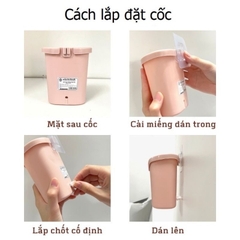 Cốc nhựa, ly nhựa PP  VN-6370 đựng bàn chải kem đánh răng dán tường, có lỗ thoát nước dưới đáy cốc 10x7.5x10cm [BH: NONE]