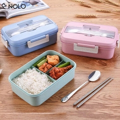 Hộp đựng cơm 3 ngăn kèm muỗng đũa bằng lúa mạch / pktn sale