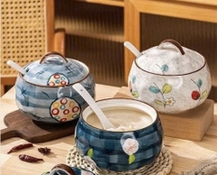 Thố sứ đựng mỡ 600ml hoạ tiết hoa lá [BH: None] 1l1