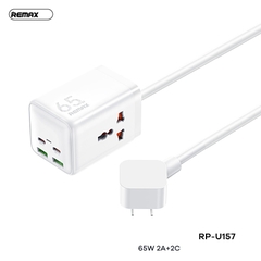 Ổ cắm điện sạc nhanh 65W REMAX RP-U157 EU (2 cổng USB + 2 cổng Type C + 2 lỗ cắm 2500w) dây dài 1.5m chính hãng [BH 1 năm]