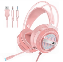 Tai nghe có dây 3.5 Headphone XL mẫu mới chụp tai màu hồng có micro vs đèn led cực hay cho máy tính [BH 1 tháng]