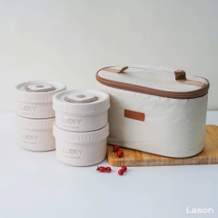 Hộp đựng cơm inox 4 tầng LucKy/ Lunch Box Bag giữ nhiệt [BH: NONE]