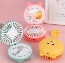 Quạt mini kèm gương trang điểm hình thú gấp gọn mini [BH 1 tháng]